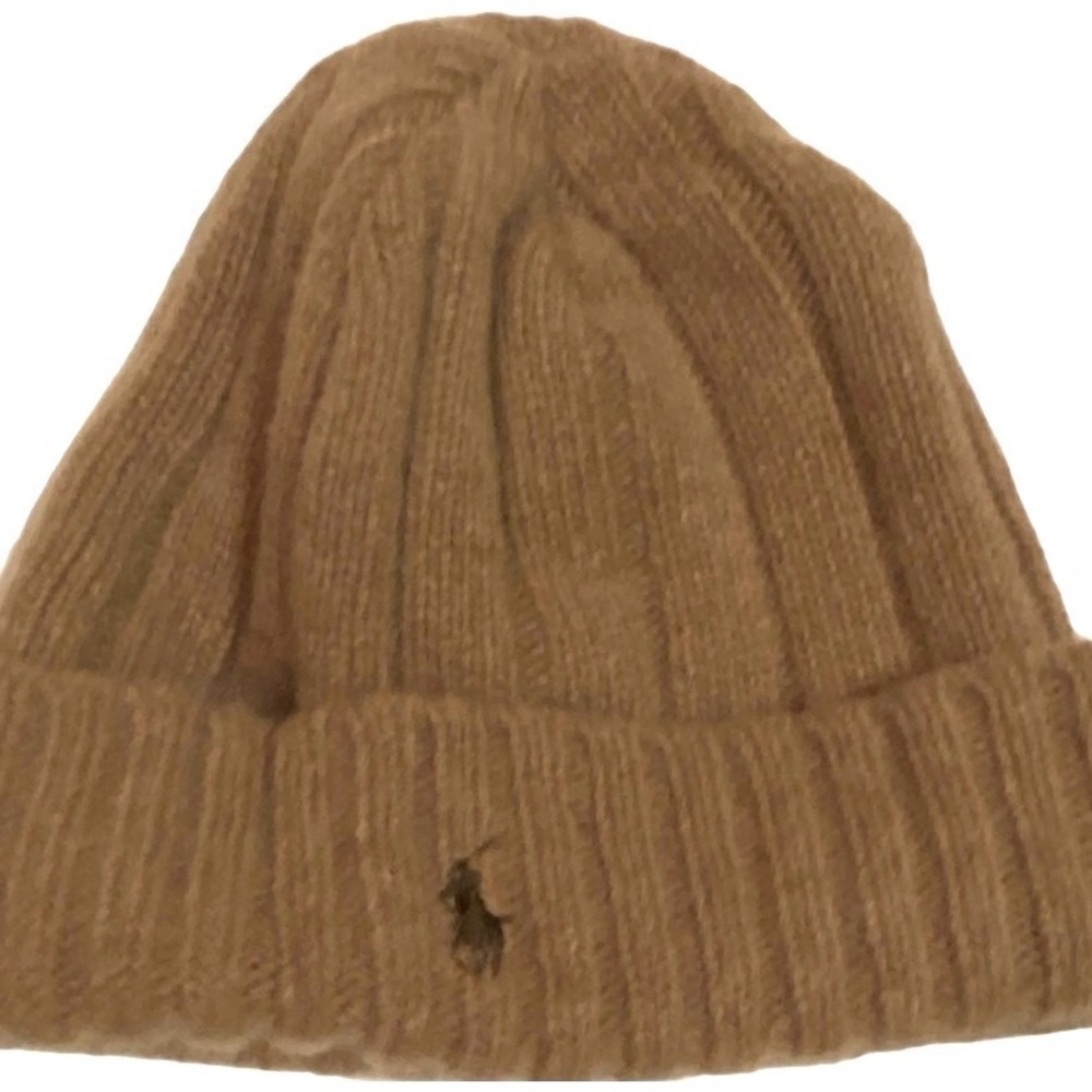 Polo Ralph Lauren 80% Lambswool Tan Ribbed Knit Beanie OS